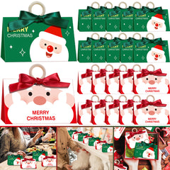 10 Pack Christmas Candy Boxes With Ribbon And Wooden Ring Merry Cartoon Paper Treat Boxes Christmas Santa Claus Pattern Cookie Goodies Box For Christmas Birthday Wedding Gift Wrapping Holiday Party Su