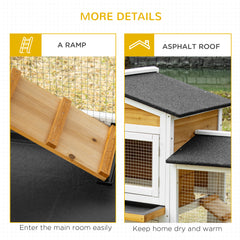 90.5" Wooden Rabbit Hutch Bunny Cage Pet Playpen House Enclosure with Double Side Run Boxes, No Leak Tray, Ramp, for Rabbits, Chickens, Ducks, Guinea Pig and Small Animals, White