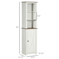 Farmhouse Bathroom Cabinet, Tall Storage Cabinet with Door and Adjustable Shelves, 15.5" x 11.75" x 63", White