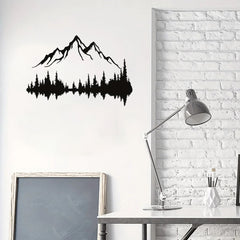 Large Black Metal Wall Art Set Of 2 - Mountain Forest Tree Sculpture Wall