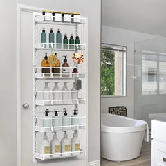 Over The Door Pantry Organizer 6-Tier Pantry Door Organizer Carbon Steel 110LBS Loading Easy Install Behind Door Storage For Closet Kitchen Bathroom 50.19'H 17.12'W 5.51'D
