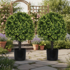 2PCS Set 22in Artificial Trees Natural Topiary Balls Outdoor Decor Pre-Lit Faux Plants For Porch Patio Balcony Year-Round Holiday Home Decor Vibrant Greenery