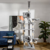 Floor to Ceiling Cat Tree, 94.5-102.5 inch Height Adjustable Cat Climbing Tower with Scratching Posts, Condos, Hammocks