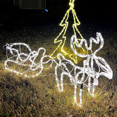 35" Christmas Reindeer and Sleigh with LED Motif Warm Lighting