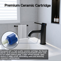 Single Handle Bathroom Faucet, Stainless Steel Single Hole Lavatory Faucet, Modern Sink Faucet, Matte Black