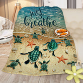 Tropical Baby Sea Turtle Flannel Fleece Blanket 3D Ocean Waves Flannel Soft Plush Throw Blanket Cozy Blankets For Bed Chair Car Sofa Couch Bedroom 75x100cm 130x150cm