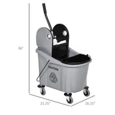 9.5 Gallon 38 Quart Mop Bucket With Wringer Cleaning Cart, 4 Moving Wheels, 2 Separate Buckets, & Mop-Handle Holder, Grey