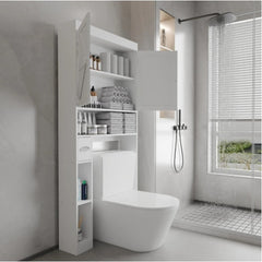 Over The Toilet Storage Cabinet With 2 Door Home Space Saving Toilet Rack, Farmhouse Style For Bathroom, Restroom, Laundry