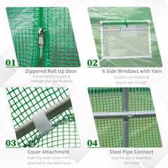 Outsunny 15X 6 X 7 Walk-in Tunnel Greenhouse Garden Plant Growing House With Door And Ventilation Window, Green