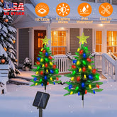 2Pack 37.4in Height Solar Christmas Tree With 1 Hundred Colorful LED Beads 8 Lighting Modes For Xmas Decoration IP44 Waterproof Outdoor Pathway Stake Light For Lawn Garden Yard Patio
