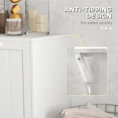 Tilt-out Laundry Storage Cabinet with 2 Compartment Hampers, White