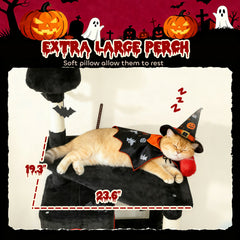 78" Gothic Cat Tree, Cat Tower with Coffin Bed, 2 Spacious Condos, Sisal Scratching Posts, Bat Hanging Balls, Halloween