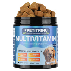 PETITRINU Dog Multivitamin Soft Chews, Chicken Flavor 120 Count, Support Joint & Bone, Skin & Coat, Gut, Heart All-Around Health For Dogs