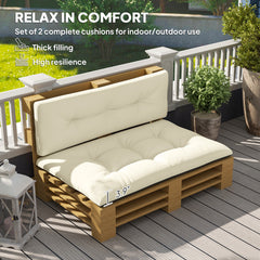 2 Seater Pallet Cushions Outdoor 3.9 Thick Replacement Cushions - Tufted Design For Garden, Patio, Cream White