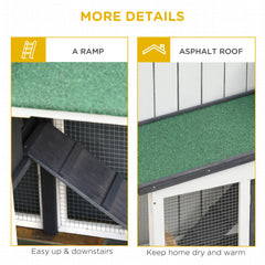 Wooden Large Rabbit Hutch with Double Runs, Removable Tray, Ramps, Roof, 78" x 19" x 34", Outdoor Use, Gray
