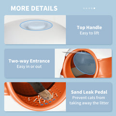 Dome Covered Cat Litter Box with Lid, White and Orange