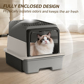 Front Flip Door Dual Opening, Anti-Splashing Anti-Tracking Odor Locking Cat Toilet With Free Scoop & Deodorant Pack