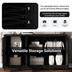 VIBE HAUS TV Stand For TVs Up To 65 Inches, Modern Entertainment Center Media Console Cabinet With 2 Spacious Storage Space, Solid Wood Legs For Living Room