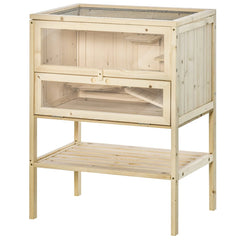 3-Tier Wooden Hamster Cage Mice And Rat Cage Small Animals Hutch With Openable Top, Front Door, Shelf, Natural Wood