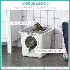 Covered Cat Litter Box, Easy Cleaning Kitty Litter Box with Front Entrance, Top Exit, Scoop, for Odor Control, White