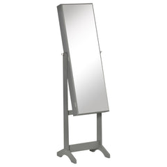 Full-Length Mirror Jewelry Storage Armoire W Lockable Door & Key, Gray