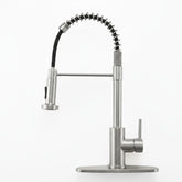 Industrial Kitchen Faucet With Pull Down Sprayer, Single Handle Stainless Steel Kitchen Faucet, 1 Or 3 Hole Installation, Farmhouse Style, Brushed Nickel