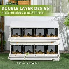 Chicken Nesting Box, 8 Compartment Wood Laying Boxes for Chicken Coop with Egg Collection Trays Perches for 16-32 Hens
