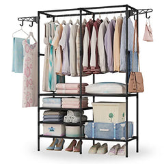 Garment Rack Heavy Duty Metal Shoe Clothing Organizer Shelves Freestanding Multifunctional Clothes Wardrobe