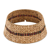 Handcrafted Woven Hyacinth Wicker Christmas Tree Collar - Rattan Xmas Tree Skirt & Stand Base Cover (XmasRibbon, 24 In)
