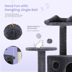 Large Cat Tree Tower, 62-70-80 Cat Tree Large Cats, Multi Level With Scratching Post, Cozy Cat Jumping Platform Space, Grey
