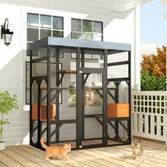 Large Outdoor Cat Enclosure Catio With 5 Platforms & 2 Napping Houses, Secure Metal Frame, Easy Assembly For Indoor & Outdoor Use