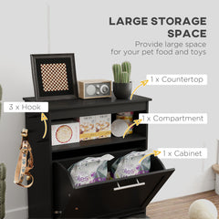 Pet Feeder Station Storage Cabinet, Dog Food Storage Container with Dog Raised Bowls, Watering Supplies, Black