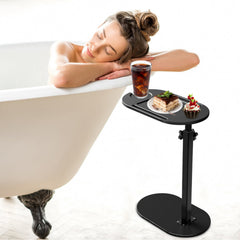 1Pc C-Shaped Bathtub Tray Table With Adjustable Height 360Degree Rotatable Desktop Freestanding Bath Caddy Against Wall Couch Bed Sofa Side Table