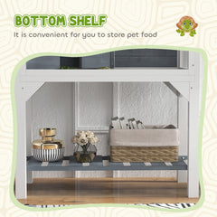 Wooden Tortoise Habitat with Storage Shelf, Tortoise Enclosure with Clear Windows, Openable Top, Lamp Holder, Gray