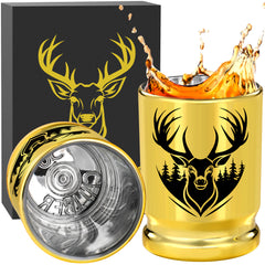 2pcs 50 Caliber Deer Head Golden Plastic Wine Glasses With Gift Box - Leak Proof, Reusable - Stylish Animal Print Design, Suitable For Whiskey, Tequila, Etc