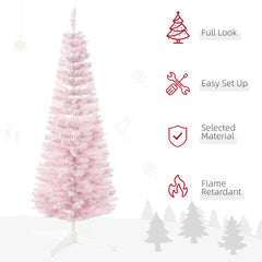 5' Decorated Christmas Tree Snow Flocked Artificial Christmas Tree with Pencil Shape, Realistic Branches, Pink