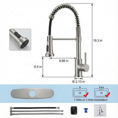 Industrial Kitchen Faucet With Pull Down Sprayer, Single Handle Stainless Steel Kitchen Faucet, 1 Or 3 Hole Installation, Farmhouse Style, Brushed Nickel