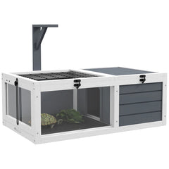 Tortoise Habitat, Wooden Tortoise House W Lamp Holder, Gray