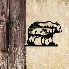 Dark Gothic Black Metal Bear Silhouette Wall Art - Forest