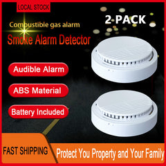 (2 Pack) Smoke Alarm Detector Home Fire Safety Sensor Alert Battery Included (Logistics Only For USPS.TK/TMEU Only For Self-pickup)