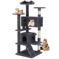 Large Cat Tree Tower, 62-70-80 Cat Tree Large Cats, Multi Level With Scratching Post, Cozy Cat Jumping Platform Space, Grey