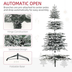 7.5ft Snow Flocked Artificial Christmas Tree, Pre-Lit Christmas Tree with 500 LED Lights and 1264 Branch Tips, Green