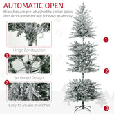 HOMCOM 7.5ft Tall Prelit Artificial Christmas Tree Holiday Decor With 850 Snow Flocked Branches, 350 Warm Yellow Clear Lights, Auto Open, Extra Bulb