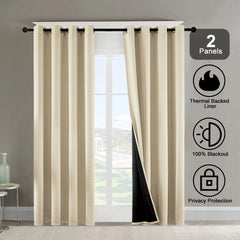 Polyester Grommets Thermal Insulated With Coated Lining 52 In. W X 84 In. L Indoor Blackout Curtains 3 Colors Available,Set Of 2