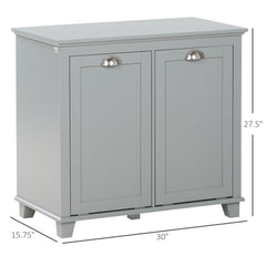 Dual Tilt out Laundry Hamper Cabinet, Bathroom Storage Cabinet with 2-Compartment Hamper, Modern Bathroom Floor Cabinet for Washroom, Gray