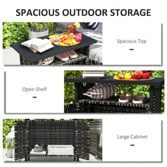 Outdoor Pool Towel Storage Cabinet Organizer, Outdoor Bar Table With Shelf And Cabinet, Pool Towel Holder Pool Valet With Weather-Resistant PE Rattan And Steel Frame, Mixed-Gray