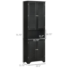 Tall Narrow Bathroom Storage Cabinet with Doors and Shelf Adjustability, Freestanding Linen Cabinet with 2 Cabinets and Countertop, Black