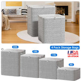 4 Pack Foldable Non Woven Storage Bags Closet Organizers Wardrobe Sorting Baskets With 2 Handles Dustproof Lid Zipper For Clothes Quilt 30L 110L 150L 220L