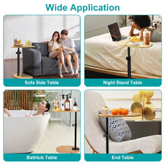 1Pc C-Shaped Bathtub Tray Table With Adjustable Height 360Degree Rotatable Desktop Freestanding Bath Caddy Against Wall Couch Bed Sofa Side Table