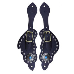 Pair Spur Strap, Western Retro Horse Spur Strap With Buckle, Genuine Cow Leather Material For Horse Training, Decorative Rhinestones Inlaid Surface, Metal Buckle For Easy Adjustment,